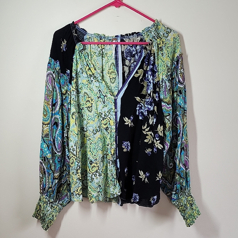 Free People Floral and Paisley Viscose Boho Women's Top Womens Small